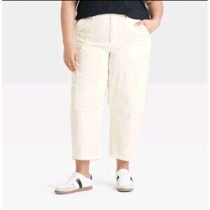 Mid-Rise Barrel Leg Cargo Pants Ivory  Universal Thread Women's Juniors 17 XL